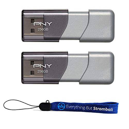 PNY 256GB USB 3.0 플래시드라이브 Elite Turbo Attache 3 (P-FD256GTBOP-GE) 2 팩 번들,묶음 플러스 (1) Everything But 스트롬볼리 스트랩