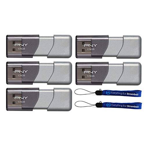 PNY 128GB USB 3.0 플래시드라이브 Elite Turbo Attache 3 (Five 팩 번들,묶음) 모델 P-FD128TBOP-GE 플러스 (2) Everything But 스트롬볼리 (TM) 스트랩