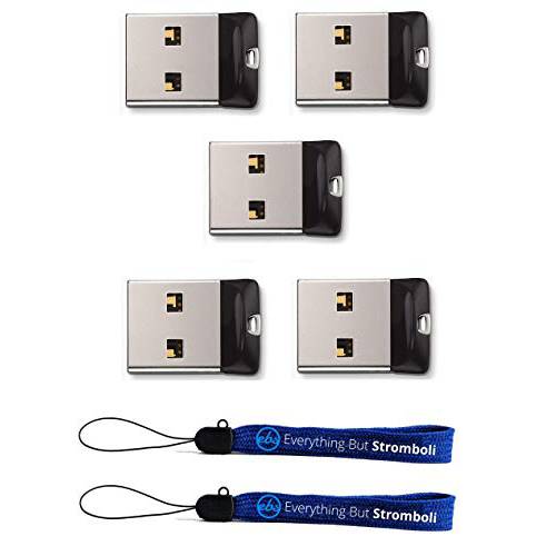 SanDisk Cruzer 호환 8 GB USB 플래시드라이브 (5 팩) SDCZ33-008G-B35-5PK w/ (2) Everything But 스트롬볼리 (TM) 스트랩
