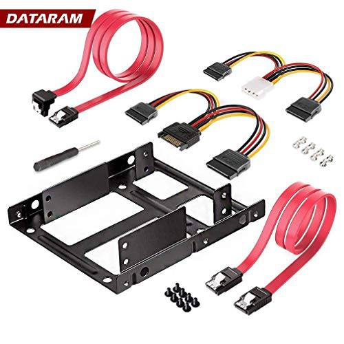 DATARAM 10 팩 2X 2.5 Inch SSD to 3.5 Inch 내장 하드 Disk 드라이브 마운팅 Kit 브라켓 (SATA Data Cables and 파워 Cables Included)