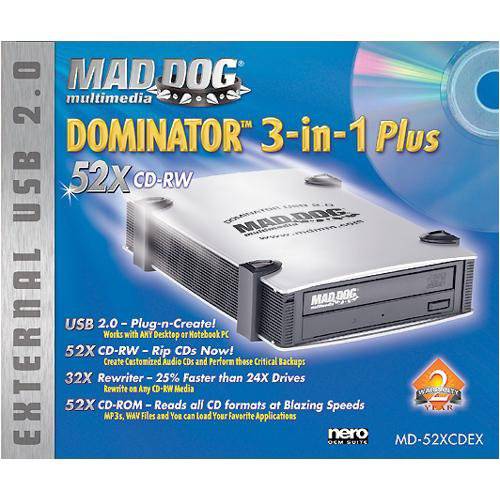 MAD 강아지 멀티미디어 DOMINATOR 3-in-1 플러스 52X CD-RW 외장 드라이브 MD-52XCDEX