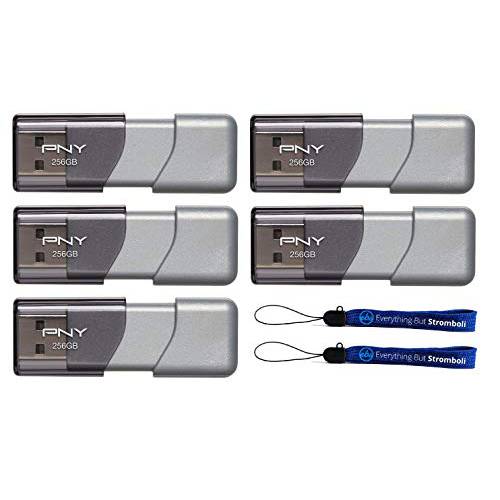 PNY 256GB USB 3.0 플래시드라이브 Elite Turbo Attache 3 (Five 팩) 번들,묶음 with (2) Everything But 스트롬볼리 스트랩 (P-FD256TBOP-GE)