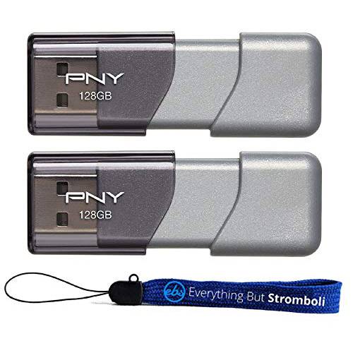 PNY USB 3.0 플래시드라이브 Elite Turbo Attache 3 2 팩 번들,묶음 with (1) Everything But 스트롬볼리 스트랩 (2 팩) 128GB, 그레이