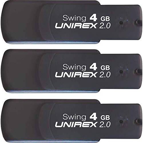 Unirex USFW-204M3B USB 2.0 플래시드라이브, 스윙, 4GB, 블랙, 3-Pack