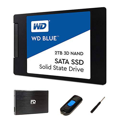 FD 2TB SSD Upgrade Kit - Includes 2TB Western 디지털 블루 SSD, 2.5 인클로저, and 드라이브 other Software in USB 드라이브 - Great for 게이밍 PC, 게이밍 노트북, and 맥북