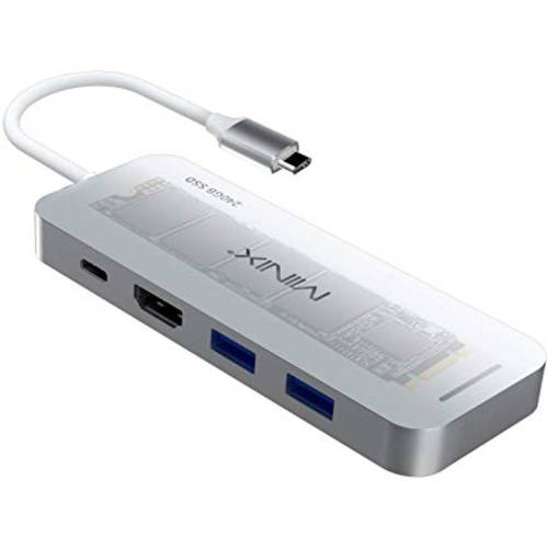 MINIX Neo 스토리지, 240GB 알루미늄 USB-C 멀티포트 SSD 스토리지 허브, Built-in M.2 SSD 스토리지 with HDMI [4K @ 30Hz], 2 x USB 3.0 and USB-C for 파워 Delivery, 호환가능한 for 애플 맥북. 실버