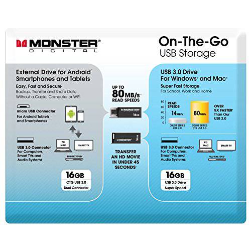 Monster Digital 20861 On-The-Go USB 플래시드라이브 Value 팩 (16GB OTG USB 3.0 and 16GB USB 3.0)