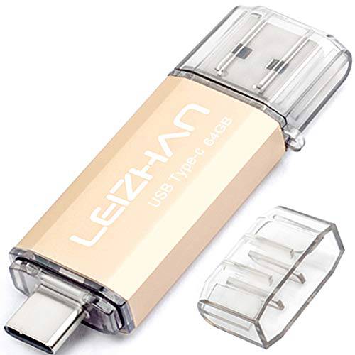 leizhan USB C 플래시드라이브 64GB 메모리 스틱 for USB C 스마트폰, 삼성 갤럭시 S10, S8, S8 플러스, LG G6, 구글 Pixel XL, 화웨이 P20 P30 태블릿 and New 맥북, 골드