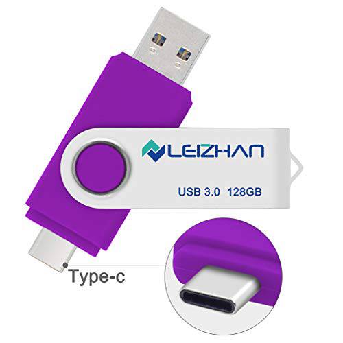 leizhan 128 gb USB 플래시드라이브 USB 3.0 타입 C 폰 픽쳐 스틱 for 삼성 갤럭시 S10+, S10e, S10, S9, 노트 9, S8, S8 플러스, 구글 Pixel XL 썸 드라이브, 퍼플