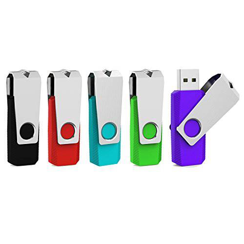 Aiibe 5 Pack 32GB 플래시 드라이브 USB 플래시 드라이브 USB 2.0 썸 드라이브 스위블 U 디스크 메모리 스틱 32 GB 멀티 팩 USB 드라이브 led 라이트 32G 5 Colors: Black Red Cyan Green Purple 포함