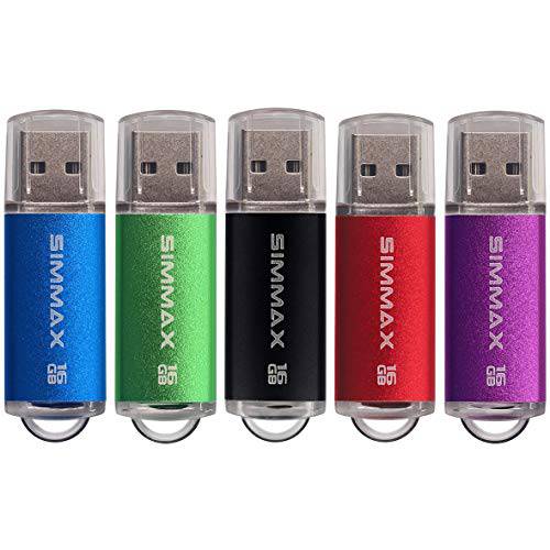 SIMMAX USB 플래시드라이브S 5 팩 16GB USB 2.0 플래시드라이브 메모리 스틱 썸 드라이브 펜 드라이브 with Led 인디케이터 (블루 그린 블랙 레드 퍼플)