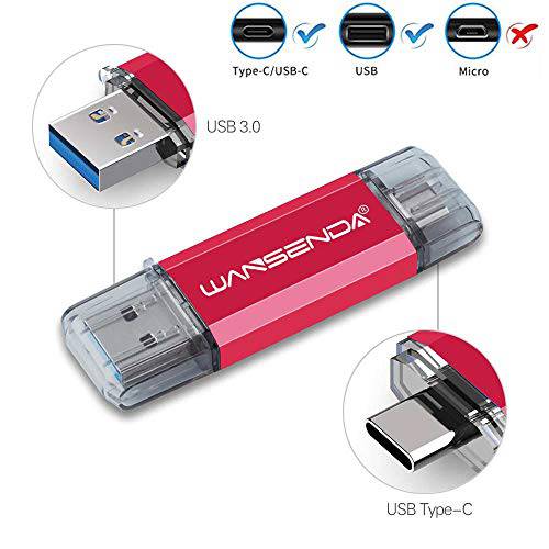 256GB Type-C 플래시드라이브 USB C Photo 스토리지 USB 3.0/ 3.1 썸 드라이브 키체인,키링,열쇠고리 for USB-C 스마트폰 삼성 갤럭시 LG 구글 Pixel XL (레드)
