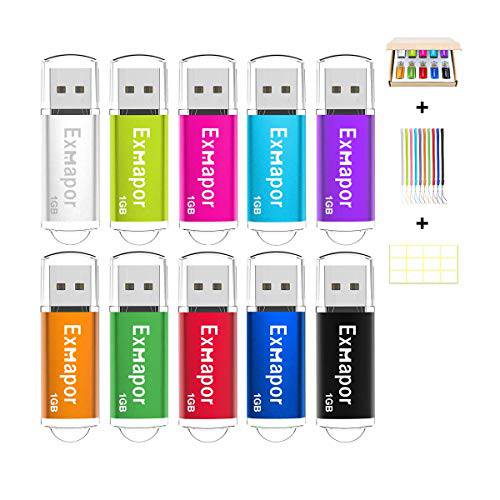 10 X 1GB USB 플래시 드라이브 Exmapor 썸 드라이브 캡 디자인 USB 스틱 led 인디케이터 끈 멀티 컬러10 혼합 색상: 실버 라이트 그린 핑크 스카이 블루 퍼플 오렌지 그린 레드 블루 블랙 포함