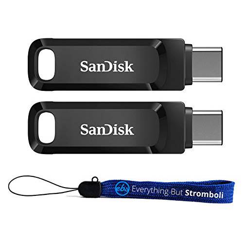 SanDisk 128GB 울트라 듀얼 드라이브 Go (SDDDC3-128G-G46) 2-in-1 USB Type-A& Type-C 플래시드라이브 - 2 팩 번들,묶음 with 1 Everything But 스트롬볼리 스트랩