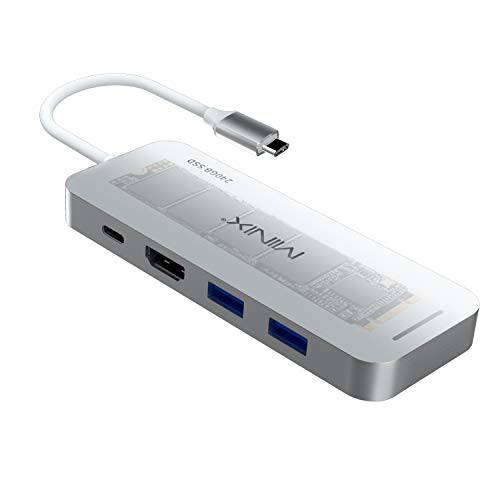 MINIX Neo S4 스토리지, 알루미늄 USB-C 멀티포트 SSD 스토리지 허브, Combine 480GB M.2 SSD 스토리지 with HDMI [4K @ 30Hz], 2 x USB 3.0, USB-C for 파워 Delivery, 호환가능한 with 애플 맥북. (실버)