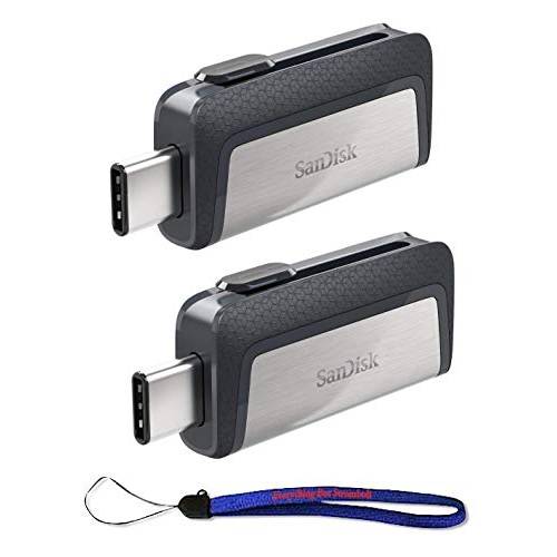 SanDisk  울트라 128GB (2 팩) 듀얼 드라이브 USB Type-C (SDDDC2-128G-G46) with Everything But 스트롬볼리 (TM) 스트랩