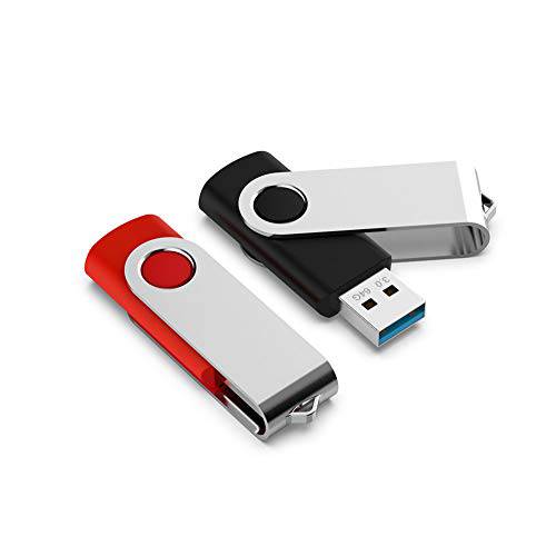 JOIOT USB 플래시드라이브 64GB 2 팩 USB 3.0 썸 드라이브 점프 드라이브 벌크, 대용량 메모리 스틱,막대 Zip Drives Pendrive 폴드 스토리지 스위블 키체인,키링,열쇠고리 Design（Black& 레드）