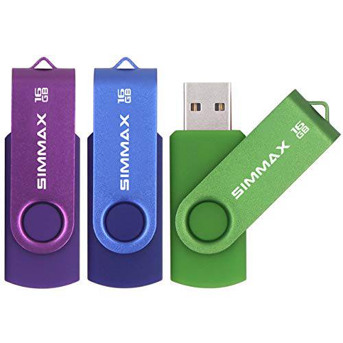 SIMMAX USB 플래시드라이브S 3 팩 16GB 메모리 스틱 스위블 Design USB 2.0 플래시드라이브 썸 드라이브 Zip Drives (16GB 블루 그린 퍼플)