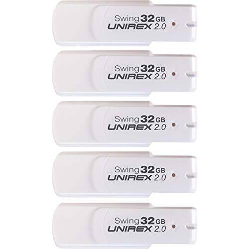 Unirex USFW-232C5W USB 2.0 플래시드라이브, 스윙, 32GB, 화이트, 5-Pack