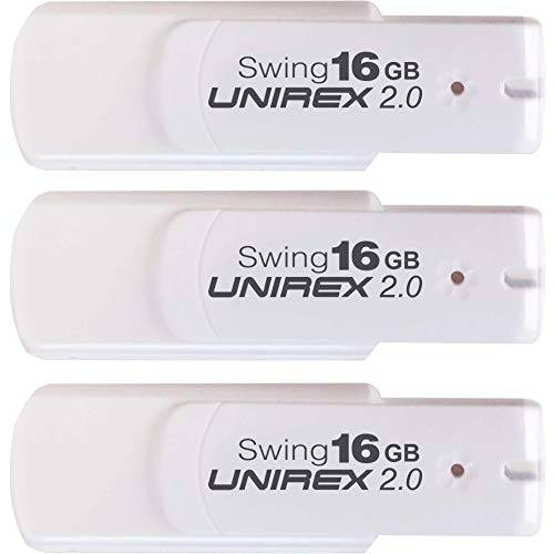 Unirex USFW-216M3W USB 2.0 플래시드라이브, 스윙, 16GB, 화이트, 3-Pack