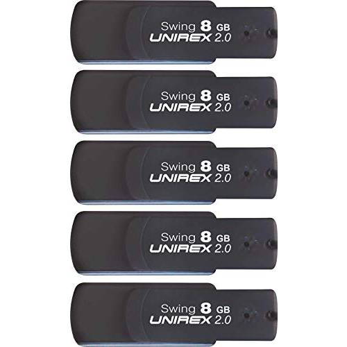 Unirex USFW-208C5B USB 2.0 플래시드라이브, 스윙, 8GB, 블랙, 5-Pack