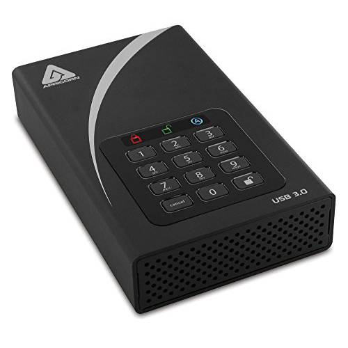 Apricorn Aegis 맹꽁이자물쇠,통자물쇠,자물쇠 12 TB DT 256-bit Encrypted USB 3.0 하드디스크 (ADT-3PL256-12TB)