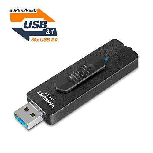 USB 플래시드라이브 128GB, USB 3.1 Gen 2 플래시드라이브 400MB/ S, VANSUNY 슈퍼 스피드 솔리드 State USB 드라이브 썸 드라이브 슬라이드 메탈 USB 메모리 스틱 Zip 드라이브 점프 드라이브 Pendrive (128G, 블랙)