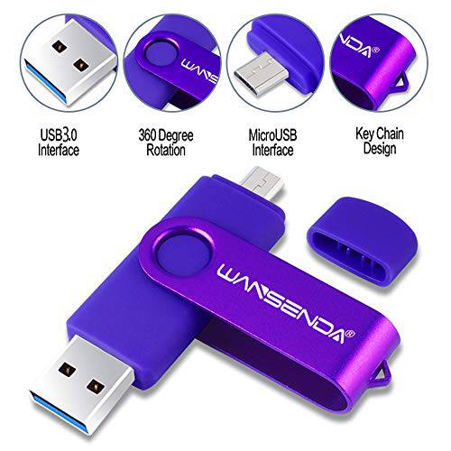 WANSENDA OTG USB 플래시드라이브 256GB USB 3.0 Photo 스토리지 for 안드로이드 디바이스/ PC/ 태블릿, 태블릿PC/ 맥 (퍼플)