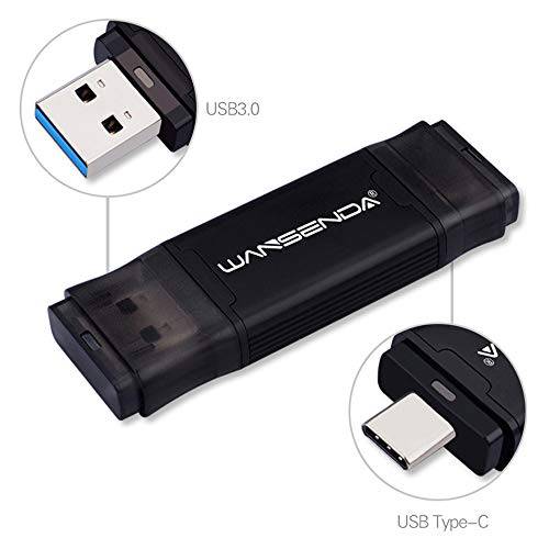 128GB 타입 C USB 플래시드라이브 WANSENDA 2 in 1 USB 3.0/ 3.1 썸 드라이브 for PC/ 맥/ USB-C 스마트폰 삼성 갤럭시 S8/ S8+/ S9/ S9+/ S10, Note7/ 8/ 9, A6S/ A9S LG G6 V30, 구글 Pixel XL (블랙)