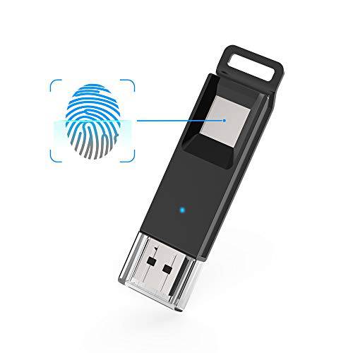 32GB 플래시드라이브, Aiibe  지문인식 USB 3.0 플래시드라이브 32 GB 고속 인식 Encrypted USB 드라이브 안전 프로텍트 썸 드라이브 USB 스틱 (32G, 블랙)