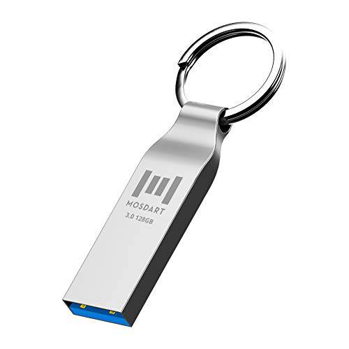 USB 3.0 128GB 메탈 플래시드라이브 Up to 90MB/ s 고속 전송 스피드 썸 드라이브, 128GB 방수, 워터푸르프 핸디 USB3.0 점프 드라이브 메모리 스틱 with 키체인,키링,열쇠고리 Design, 실버