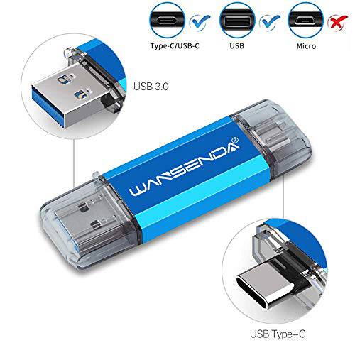 OTG 타입 C USB 플래시드라이브 2 in 1 USB 메모리 스틱 USB 3.0/ 3.1 펜 드라이브 32GB 64GB 128GB 256GB 512GB for 안드로이드 디바이스/ PC/ 맥 (32GB, 블루)