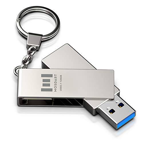 128GB - 300Mb/ s USB 3.1 플래시드라이브 고속 스피드 and 러그드 메탈 썸 드라이브 with 열쇠고리, 키링 USB3.1 128 GB 360-degree 점프 드라이브 for Data 스토리지 - 실버 by MOSDART