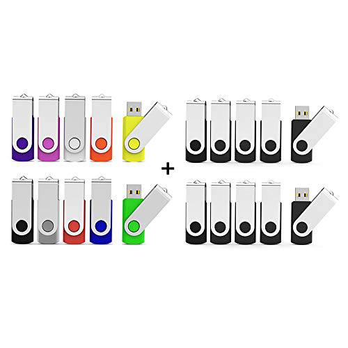 10pcs Colorful 2GB USB 2.0 플래시 드라이브 and 10pcs 블랙 2GB USB 2.0 썸 드라이브 번들, 묶음 - 20 팩 by Aiibe
