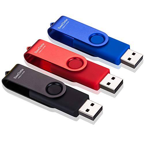 SeeDete 32GB USB 플래시 드라이브, USB 스틱, 썸 드라이브 회전 디자인, 메모리 스틱 LED 라이트 외장 스토리지 and 백업 데이터, 점프 드라이브, 3 팩 32GB (3 컬러: 블랙 레드 블루)