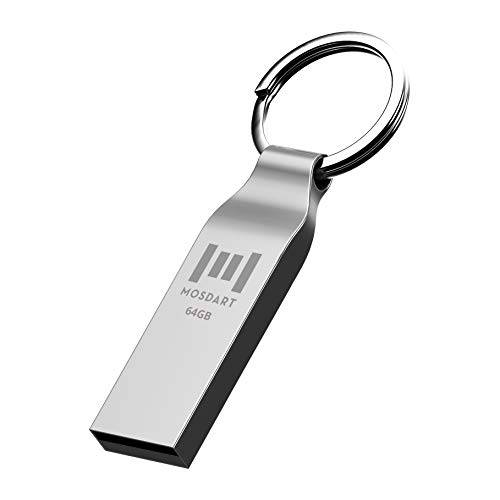64GB 방수 USB 2.0 플래시드라이브 메탈 썸 드라이브 키체인,키링,열쇠고리 64 GB 컴팩트 점프 드라이브 64G 메모리 스틱 스토리지 and 백업 by mosdart，Silver