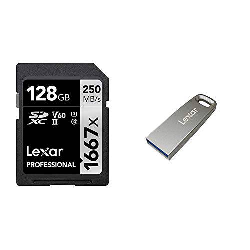 Lexar  프로페셔널 1667X 128GB SDXC Uhs-II/ U3 카드 (LSD128CBNA1667) and Lexar  점프드라이브 M45 128GB USB 3.1 플래시드라이브 (LJDM45-128ABSLNA)