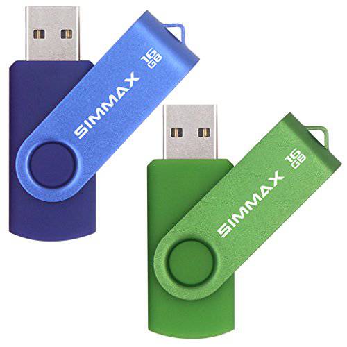 SIMMAX USB 플래시드라이브S 2 팩 16GB 메모리 스틱 스위블 디자인 USB 2.0 플래시드라이브 썸 드라이브 Zip 드라이브 (16GB 블루 그린)