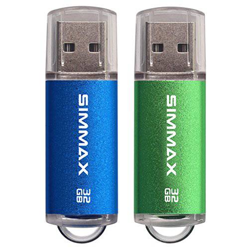 SIMMAX  플래시드라이브 2 팩 32GB USB 2.0 플래시드라이브S 썸 드라이브 메모리 스틱 펜 드라이브 Led 인디케이터 (블루 그린)