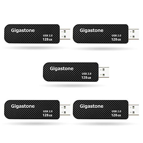 Gigastone V30 128GB USB2.0 플래시드라이브 5-Pack, 캡리스 개폐식 디자인 펜 드라이브, 카본 파이버 스타일, Reliable 퍼포먼스&  듀러블