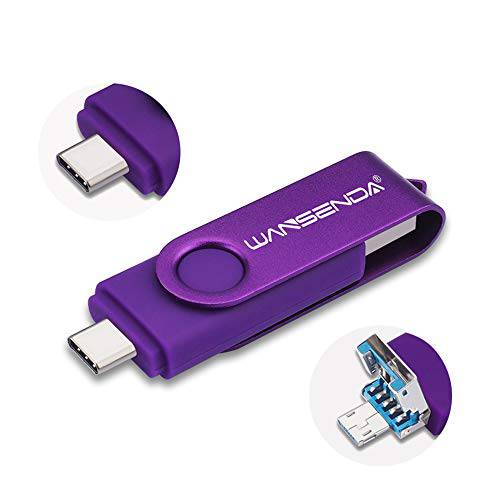 WANSENDA 3 in 1 USB 3.0/ 3.1 플래시드라이브 Type-C Type-A&  마이크로 USB 썸 드라이브 안드로이드 디바이스/ PC/ 태블릿, 태블릿PC/ Mac(256GB, 퍼플)