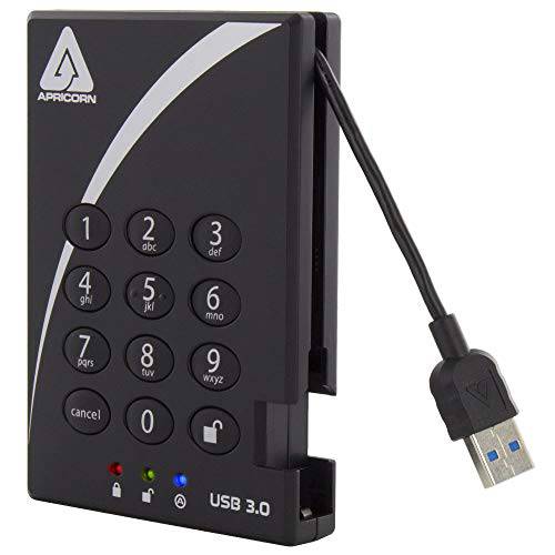 Apricorn Aegis 맹꽁이자물쇠,통자물쇠,자물쇠 1 TB USB 3.0 SSD 256-Bit Encrypted 휴대용 드라이브 (A25-3PL256-S1000)