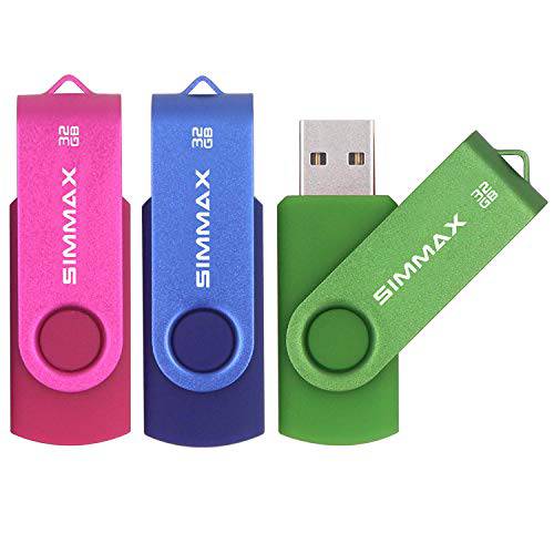 SIMMAX 3 팩 64GB 메모리 스틱 USB 2.0 플래시 드라이브 스위블 썸 드라이브 펜 드라이브 (64GB 핑크 블루 그린)