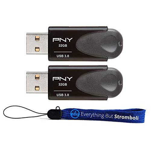 PNY 32GB USB 3.0 플래시드라이브 터보 Attache 4 (벌크, 대용량 2 팩) Works 컴퓨터 (P-FD32GTBAT4-GE) 번들,묶음 (1) Everything But 스트롬볼리 스트랩