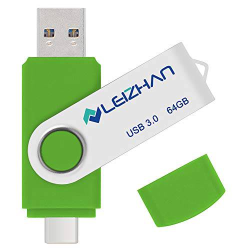 leizhan Type-C USB 플래시드라이브 64GB, USB C 포토스틱 3.0 삼성 갤럭시 S10, 노트 10, S9, 노트 9, S8, 노트 8 구글 픽셀 XL Tipo C Memoria USB, 그린