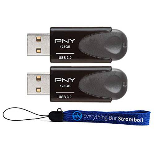 PNY 플래시드라이브 (벌크, 대용량 2 팩) 128GB 터보 Attache 4 USB 3.0 Works 컴퓨터 (P-FD128TBAT4-GE) 번들,묶음 (1) Everything But 스트롬볼리 스트랩