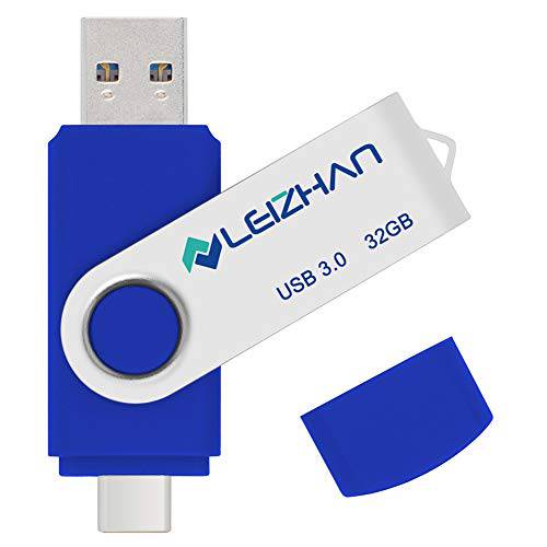 leizhan Type-C USB 플래시드라이브 32GB, USB C Pendrive 3.0 삼성 갤럭시 S10, S9, 노트 9, S8, S8 플러스 메모리 스틱, 블루