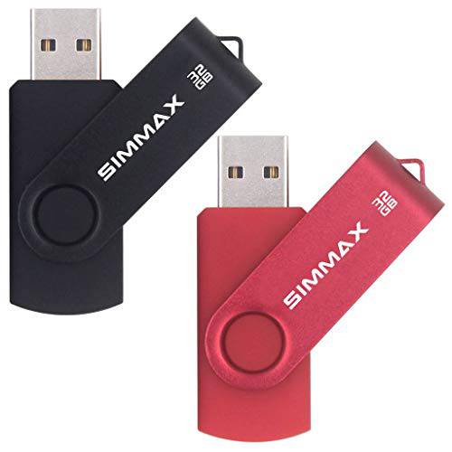 SIMMAX USB 플래시드라이브S 2 팩 32GB 메모리 스틱 스위블 디자인 USB 2.0 플래시드라이브 썸 드라이브 Zip 드라이브 (32GB 블랙 레드)
