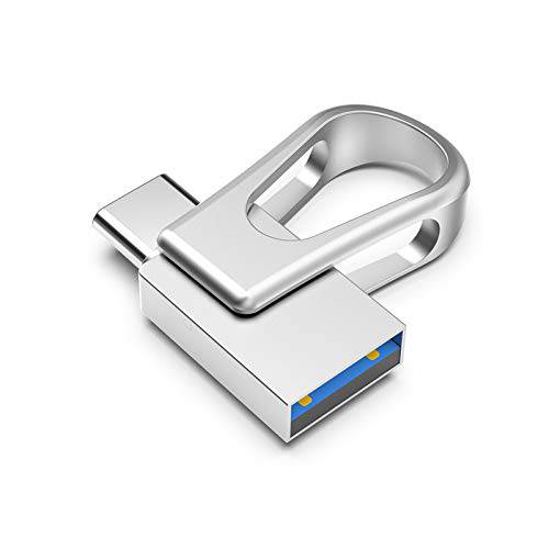 128GB USB C 플래시드라이브, 2-in-1 USB 3.0 썸 드라이브, 듀얼 USB 메모리 스틱 펜 드라이브 Type-C 안드로이드 스마트폰 태블릿 and New 맥북 (실버, 128GB)