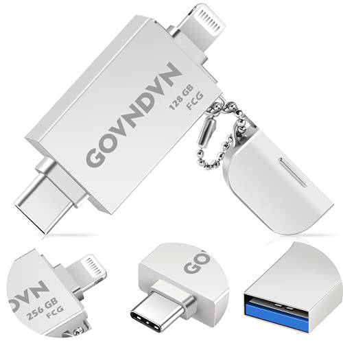 GOVNDVN 3 in 1 iPhone-Photo-Stick, 애플 MFi 인증된 USB 3.0 Flash-Drive, 128GB Photo-Stick-for-iPhone, Memory-Stick 포토 스틱 아이폰 백업 메모리 스틱 아이폰, 아이패드, Type-C 폰, PC (실버)